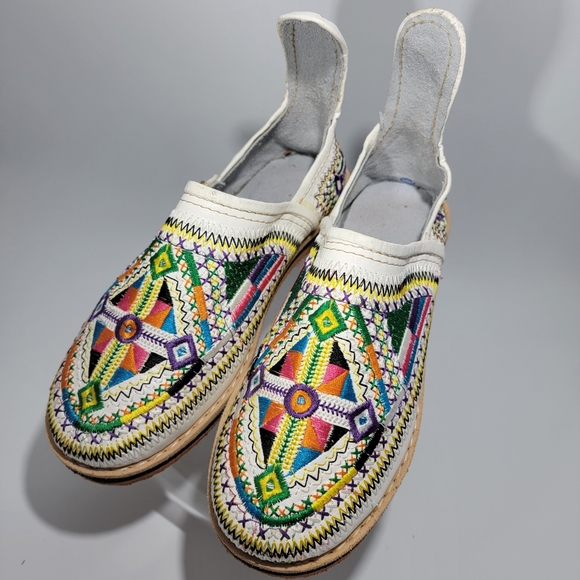 Hand Crafted Shoes - Moroccan Berber Babouche Slippers Leather Shoes Handmade Embroidered Approx 8.5